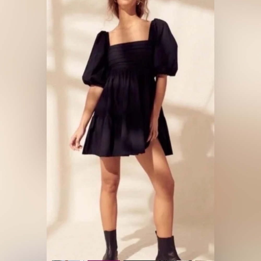 Abercrombie & Fitch Black Puff-Sleeve Square-Neck Mini Dress